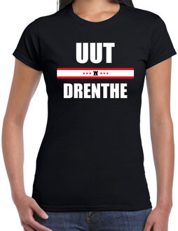 Bellatio Decorations Uut Drenthe met vlag Drenthe t-shirts Drents dialect zwart voor dames