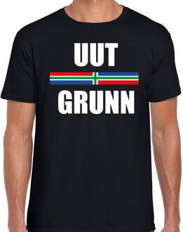 Bellatio Decorations Uut grunn met vlag Groningen t-shirts Gronings dialect zwart voor heren 2XL