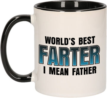 Bellatio Decorations Vaderdag cadeau mok - zwart/wit - 300 ml - worlds best farter - Cadeau mokken