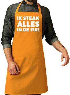 Bellatio Decorations Vaderdag cadeau schort - Ik steak alles in de fik - barbecue/BBQ - geel - keukenschort - heren