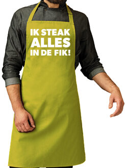 Bellatio Decorations Vaderdag cadeau schort - Ik steak alles in de fik - barbecue/BBQ - groen - keukenschort - heren Lime