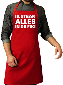 Bellatio Decorations Vaderdag cadeau schort - Ik steak alles in de fik - barbecue/BBQ - rood - keukenschort - heren