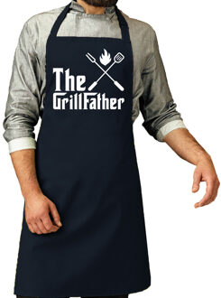 Bellatio Decorations Vaderdag cadeau schort - The Grillfather - barbecue/bbq - navy blauw - voor heren