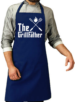Bellatio Decorations Vaderdag cadeau schort - The Grillfather - barbecue/bbq - navy blauw - voor heren