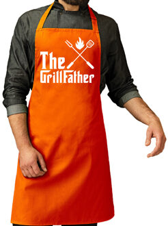 Bellatio Decorations Vaderdag cadeau schort - The Grillfather - barbecue/bbq - oranje - voor heren