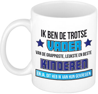 Bellatio Decorations vaderdag mok - trotse vader van de leukste kinderen - feest mokken Blauw