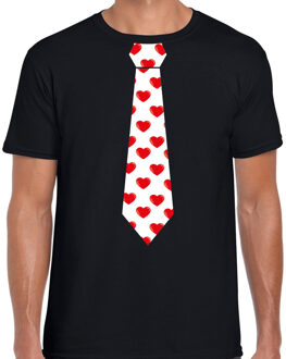 Bellatio Decorations Valentijn thema verkleed feest stropdas t-shirt hartjes zwart heren