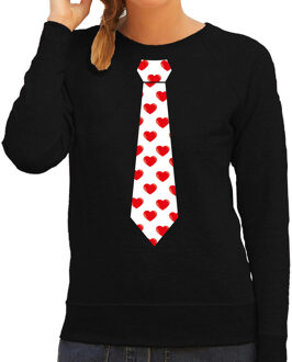 Bellatio Decorations Valentijn thema verkleed sweater / trui hartjes stropdas zwart voor dames 2XL - Feesttruien