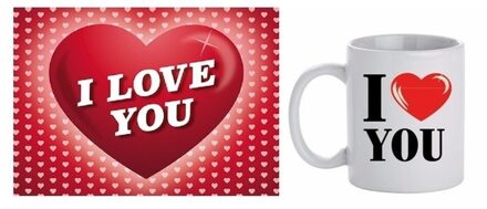 Bellatio Decorations Valentijnsdag cadeau I Love You beker / mok met valentijnskaart
