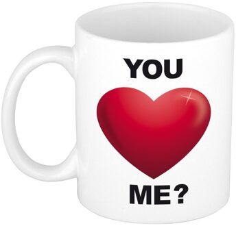 Bellatio Decorations Valentijnsmok - 300 ml - wit - you love me - valentijnsdag - koffie mok - mokken Rood