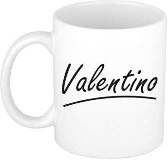 Bellatio Decorations Valentino Naam koffiemok - beker - met sierlijke letters - wit - 300 ml - Cadeau - Heren