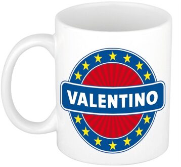 Bellatio Decorations Valentino voornaam koffiemok - beker - wit/blauw - 300 ml - Cadeau - Heren - Collega - Vaderdag Multi