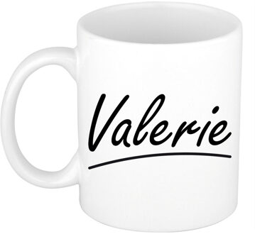 Bellatio Decorations Valerie Naam koffiemok - beker - met sierlijke letters - wit - 300 ml - Cadeau - Dames