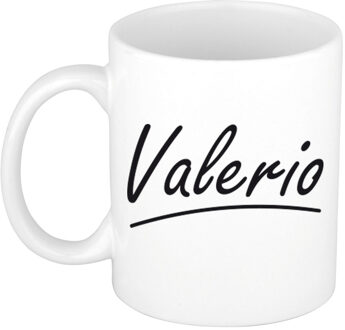 Bellatio Decorations Valerio Naam koffiemok - beker - met sierlijke letters - wit - 300 ml - Cadeau - Heren