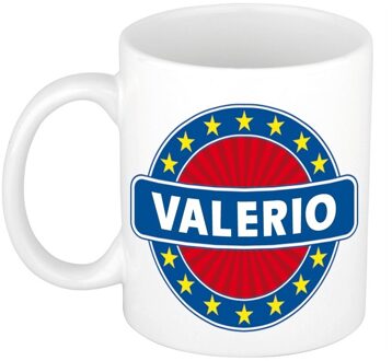Bellatio Decorations Valerio voornaam koffiemok - beker - wit/blauw - 300 ml - Cadeau - Heren - Collega - Vaderdag