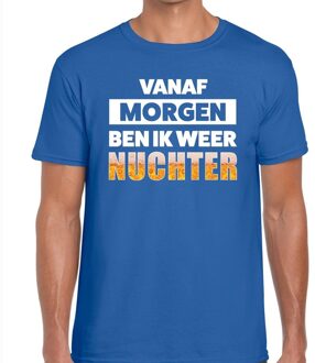 Bellatio Decorations Vanaf morgen ben ik weer nuchter tekst t-shirt blauw heren
