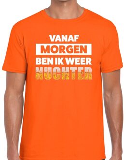 Bellatio Decorations Vanaf morgen ben ik weer nuchter tekst t-shirt oranje heren -  feest shirt Vanaf morgen ben ik weer nuchter voor heren L