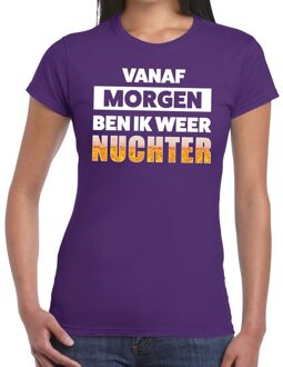 Bellatio Decorations Vanaf morgen ben ik weer nuchter tekst t-shirt paars dames 2XL