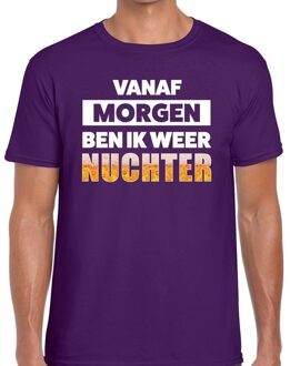 Bellatio Decorations Vanaf morgen ben ik weer nuchter tekst t-shirt paars heren XL