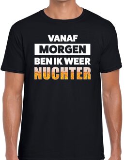 Bellatio Decorations Vanaf morgen ben ik weer nuchter tekst t-shirt zwart heren -  feest shirt Vanaf morgen ben ik weer nuchter voor heren 2XL