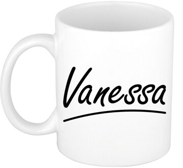 Bellatio Decorations Vanessa Naam koffiemok - beker - met sierlijke letters - wit - 300 ml - Cadeau - Dames