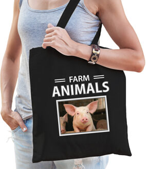 Bellatio Decorations Varken tasje zwart volwassenen en kinderen - farm animals kado boodschappen tas