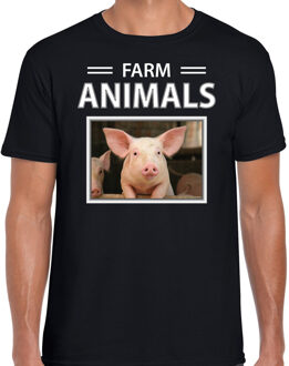 Bellatio Decorations Varkens t-shirt met dieren foto farm animals zwart voor heren