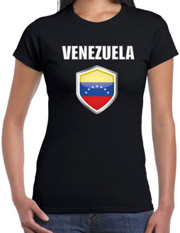 Bellatio Decorations Venezuela landen supporter t-shirt met Venezolaanse vlag schild zwart dames