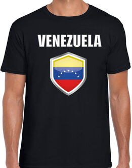 Bellatio Decorations Venezuela landen supporter t-shirt met Venezolaanse vlag schild zwart heren