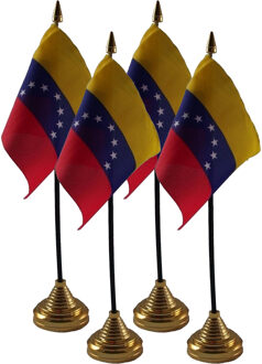 Bellatio Decorations Venezuela tafelvlaggetjes - 4x stuks - 10 x 15 cm - met gouden standaard - H27 cm - versiering