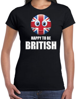 Bellatio Decorations Verenigd Koninkrijk emoticon Happy to be British landen t-shirt zwart dames 2XL