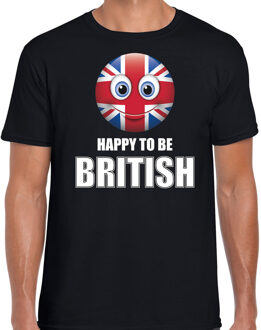 Bellatio Decorations Verenigd Koninkrijk emoticon Happy to be British landen t-shirt zwart heren L