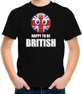 Bellatio Decorations Verenigd Koninkrijk Emoticon Happy to be British landen t-shirt zwart kinderen L (146-152)