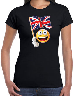 Bellatio Decorations Verenigd Koninkrijk  supporter / fan emoticon t-shirt zwart voor dames 2XL