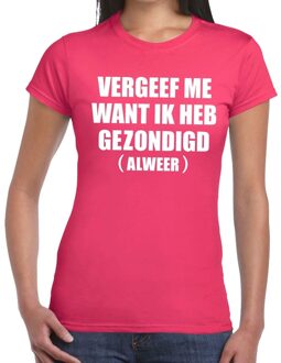 Bellatio Decorations Vergeef me tekst t-shirt roze dames 2XL