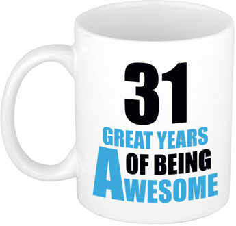 Bellatio Decorations Verjaardag 31 jaar Koffiemok Cadeau - Great years of being awesome - wit/blauw