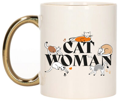 Bellatio Decorations Verjaardag cadeau koffie/thee mok - gouden oor - kat/poes - Cat Women - 300 ml - keramiek