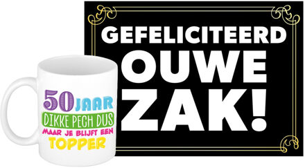 Bellatio Decorations Verjaardag cadeau koffiemok 50 jaar - man - dikke pech - met gefeliciteerd ouwe zak wenskaart