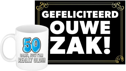 Bellatio Decorations Verjaardag cadeau koffiemok 50 jaar - man - echt oud - met gefeliciteerd ouwe zak wenskaart