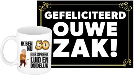 Bellatio Decorations Verjaardag cadeau koffiemok 50 jaar - man - luid - met gefeliciteerd ouwe zak wenskaart