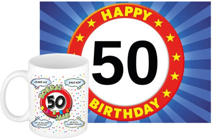 Bellatio Decorations Verjaardag cadeau koffiemok 50 jaar - man - ouwe lul - met A5 formaat wenskaart