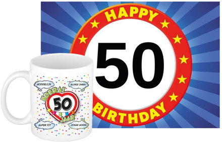 Bellatio Decorations Verjaardag cadeau koffiemok 50 jaar - vrouw - goddelijk - met A5 formaat wenskaart