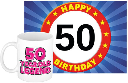 Bellatio Decorations Verjaardag cadeau koffiemok 50 jaar - vrouw - legend - met A5 formaat wenskaart