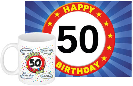 Bellatio Decorations Verjaardag cadeau koffiemok 50 jaar - vrouw - ouwe taart - met A5 formaat wenskaart