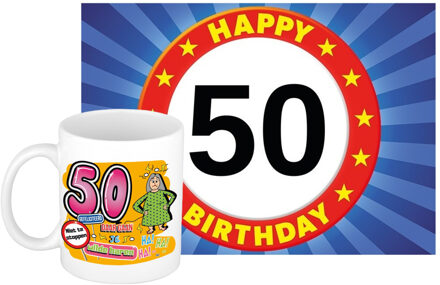 Bellatio Decorations Verjaardag cadeau koffiemok 50 jaar - vrouw - wilde haren - met A5 formaat wenskaart