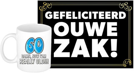 Bellatio Decorations Verjaardag cadeau koffiemok 60 jaar - man - echt oud- met gefeliciteerd ouwe zak wenskaart