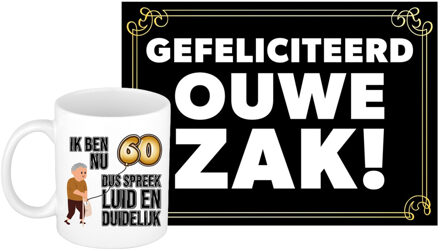 Bellatio Decorations Verjaardag cadeau koffiemok 60 jaar - man - luid- met gefeliciteerd ouwe zak wenskaart