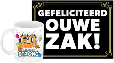 Bellatio Decorations Verjaardag cadeau koffiemok 60 jaar - man - veteranen - met gefeliciteerd ouwe zak wenskaart