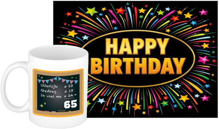 Bellatio Decorations Verjaardag cadeau koffiemok 65 jaar - man - gedrag - met XL Happy Birthday wenskaart
