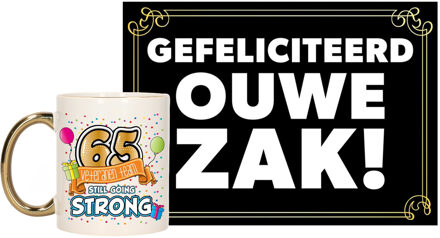 Bellatio Decorations Verjaardag cadeau koffiemok 65 jaar - man - veteranen - met gefeliciteerd ouwe zak wenskaart